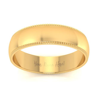 14K Yellow Gold 5MM Heavy Comfort Fit Milgrain Ladies and Mens Wedding Band, Size 5.5